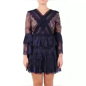 NWT SS18 SELF-PORTRAIT Navy Lace Cutout A-Line Mini Cocktail  Dress Size 2 Small
